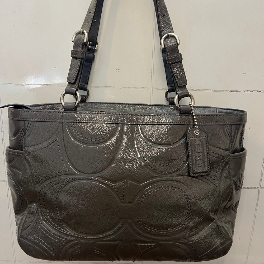 Gray leather Coach purse